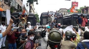In Kolkata, BJP’s youth wing workers led by state president and Lok Sabha member Saumitra Khan staged a demonstration and courted arrest.(ANI PHOTO.) In Kolkata, BJP’s youth wing workers led by state president and Lok Sabha member Saumitra Khan staged a demonstration and courted arrest.(ANI PHOTO.)