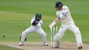 Zak Crawley cuts a ball from Yasir Shah.(ICC Image) Zak Crawley cuts a ball from Yasir Shah.(ICC Image)