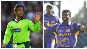 Shoaib Akhtar and Muttiah Muralitharan.(Getty/PTI) Shoaib Akhtar and Muttiah Muralitharan.(Getty/PTI)