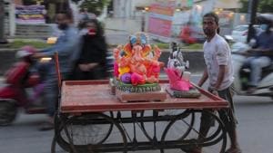 Many Ganpati mandals in the city voluntarily decided to contain Ganesh festivities this year, keeping in mind the current Covid-19 situation in the city and state.(AP) Many Ganpati mandals in the city voluntarily decided to contain Ganesh festivities this year, keeping in mind the current Covid-19 situation in the city and state.(AP)
