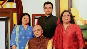 A family portrait of Arun Jaitley, his wife Sangeeta, and their children Rohan and Sonali, by Mahesh Pandit. (HT archive) A family portrait of Arun Jaitley, his wife Sangeeta, and their children Rohan and Sonali, by Mahesh Pandit. (HT archive)