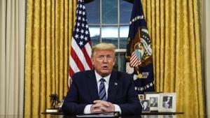 President Donald Trump speaks in an address to the nation from the Oval Office at the White House about the coronavirus in Washington.(AP) President Donald Trump speaks in an address to the nation from the Oval Office at the White House about the coronavirus in Washington.(AP)