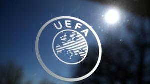 General view of the UEFA logo at UEFA Headquarters before the draw.(REUTERS) General view of the UEFA logo at UEFA Headquarters before the draw.(REUTERS)