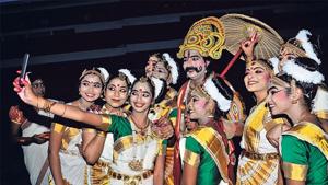Participants take selfie with King Mahabali during Onam celebration at Campion School in Bhopal.(Praveen Bajpai/HT File photo) Participants take selfie with King Mahabali during Onam celebration at Campion School in Bhopal.(Praveen Bajpai/HT File photo)