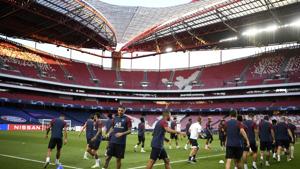PSG players exercise during a training session at the Luz stadium in Lisbon, Saturday Aug. 22, 2020. PSG will play Bayern Munich in the Champions League final soccer match on Sunday. (David Ramos/Pool via AP)(AP) PSG players exercise during a training session at the Luz stadium in Lisbon, Saturday Aug. 22, 2020. PSG will play Bayern Munich in the Champions League final soccer match on Sunday. (David Ramos/Pool via AP)(AP)