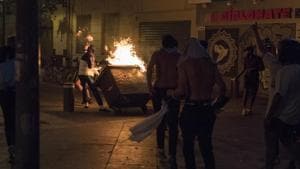 Fans hurl a burning container at riot police during violent celebrations of Bayern Munich's victory, Sunday Aug. 23, 2020 in Marseille, southern France, after the Champions League final soccer match between Paris Saint-Germain and Bayern Munich being played at the Luz stadium in Lisbon, Portugal. (AP Photo/Daniel Cole)(AP) Fans hurl a burning container at riot police during violent celebrations of Bayern Munich's victory, Sunday Aug. 23, 2020 in Marseille, southern France, after the Champions League final soccer match between Paris Saint-Germain and Bayern Munich being played at the Luz stadium in Lisbon, Portugal. (AP Photo/Daniel Cole)(AP)