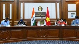 During the virtual meeting, co-chaired by external affairs minister S Jaishankar and his Vietnamese counterpart Pham Binh Minh, the two sides agreed to add new momentum to their economic and defence engagement.(ANI PHOTO.) During the virtual meeting, co-chaired by external affairs minister S Jaishankar and his Vietnamese counterpart Pham Binh Minh, the two sides agreed to add new momentum to their economic and defence engagement.(ANI PHOTO.)