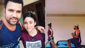 Rohit Sharma, Ritika Sajdeh share a glimpse of their workout together.(Instagram/@rohitsharma45) Rohit Sharma, Ritika Sajdeh share a glimpse of their workout together.(Instagram/@rohitsharma45)