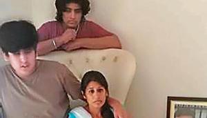 The wife of the deceased, Alok Gupta, along with her two sons. The wife of the deceased, Alok Gupta, along with her two sons.