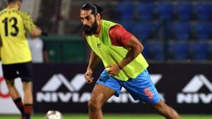 Sandesh Jhingan during practice.(AIFF Image) Sandesh Jhingan during practice.(AIFF Image)