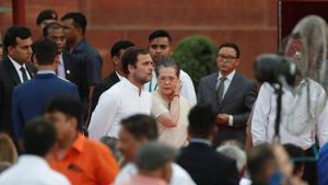 Congress party leader Rahul Gandhi and his mother and party president Sonia Gandhi arrive to attend Prime Minister Narendra Modi's swearing-in ceremony at the presidential palace in New Delhi.(REUTERS) Congress party leader Rahul Gandhi and his mother and party president Sonia Gandhi arrive to attend Prime Minister Narendra Modi's swearing-in ceremony at the presidential palace in New Delhi.(REUTERS)
