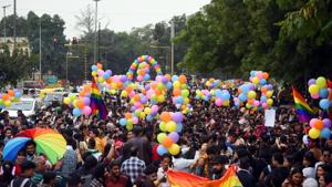 Members and allies of the lesbian, gay, bisexual, transgender (LGBT) community take part in Delhi's 12th Queer Pride March.(Amal KS/HT PHOTO) Members and allies of the lesbian, gay, bisexual, transgender (LGBT) community take part in Delhi's 12th Queer Pride March.(Amal KS/HT PHOTO)