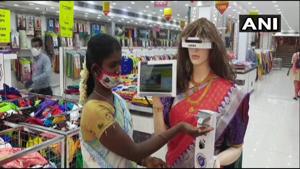 The image shows the humanoid robot named Zafira.(Twitter/ANI) The image shows the humanoid robot named Zafira.(Twitter/ANI)