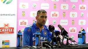 MS Dhoni during the Indian national cricket team training session and press conference at Bidvest Wanderers Stadium on December 04, 2013 in Johannesburg, South Africa.(Getty Images)