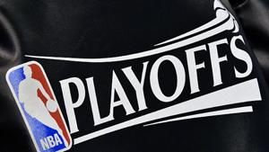 The NBA Playoff logo seat covering, on the Utah Jazz team’s chairs.(Getty Images) The NBA Playoff logo seat covering, on the Utah Jazz team’s chairs.(Getty Images)