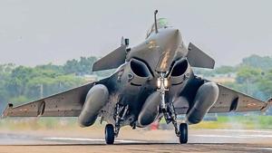 First five Rafale combat aircraft from France arrive at the Air Force Station, in Ambala. The aircraft will be a part of 17 Squadron, the “Golden Arrows”, which was resurrected on Sept 10, 2019.(PTI Photo) First five Rafale combat aircraft from France arrive at the Air Force Station, in Ambala. The aircraft will be a part of 17 Squadron, the “Golden Arrows”, which was resurrected on Sept 10, 2019.(PTI Photo)
