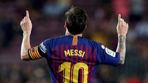 FILE PHOTO: Soccer Football - La Liga Santander - FC Barcelona v Alaves - Camp Nou, Barcelona, Spain - August 18, 2018 Barcelona's Lionel Messi celebrates scoring their third goal REUTERS/Albert Gea/File Photo(REUTERS) FILE PHOTO: Soccer Football - La Liga Santander - FC Barcelona v Alaves - Camp Nou, Barcelona, Spain - August 18, 2018 Barcelona's Lionel Messi celebrates scoring their third goal REUTERS/Albert Gea/File Photo(REUTERS)