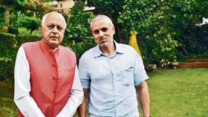 NC leaders Farooq Abdullah and Omar Abdullah at their residence in Srinagar.(WASEEM ANDRABI/HT) NC leaders Farooq Abdullah and Omar Abdullah at their residence in Srinagar.(WASEEM ANDRABI/HT)