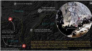 The imagery shows the suspected heliport under construction at the tri-junction of the borders of India, Bhutan and China.(Twitter handle, @detresfa) The imagery shows the suspected heliport under construction at the tri-junction of the borders of India, Bhutan and China.(Twitter handle, @detresfa)