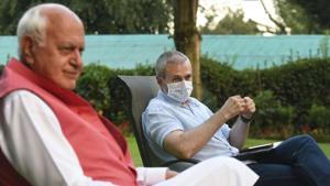 Jammu and Kashmir National Conference leaders Farooq Abdullah and Omar Abdullah during an interview with Hindustan Times in Srinagar on August 28.(Waseem Andrabi /HT Photo) Jammu and Kashmir National Conference leaders Farooq Abdullah and Omar Abdullah during an interview with Hindustan Times in Srinagar on August 28.(Waseem Andrabi /HT Photo)