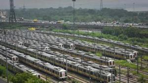 Delhi Metro trains are seen at a parking bay in Timarpur depot, New Delhi.(HT file photo) Delhi Metro trains are seen at a parking bay in Timarpur depot, New Delhi.(HT file photo)