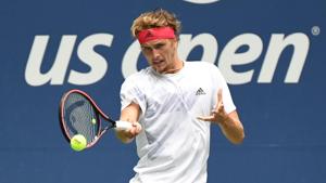 Aug 31, 2020; Flushing Meadows, New York, USA; Alexander Zverev of Germany hits a forehand against Kevin Anderson of South Africa (not pictured) on day one of the 2020 U.S. Open tennis tournament at USTA Billie Jean King National Tennis Center. Mandatory Credit: Danielle Parhizkaran-USA TODAY Sports(USA TODAY Sports) Aug 31, 2020; Flushing Meadows, New York, USA; Alexander Zverev of Germany hits a forehand against Kevin Anderson of South Africa (not pictured) on day one of the 2020 U.S. Open tennis tournament at USTA Billie Jean King National Tennis Center. Mandatory Credit: Danielle Parhizkaran-USA TODAY Sports(USA TODAY Sports)