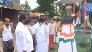 At least two dozen party workers were injured in the attack and even busts of Mahatma Gandhi and other Congress leaders were vandalized, Congress party workers said.(HT PHOTO.) At least two dozen party workers were injured in the attack and even busts of Mahatma Gandhi and other Congress leaders were vandalized, Congress party workers said.(HT PHOTO.)