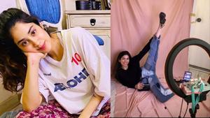 Janhvi Kapoor has shared a picture of her temporary work setup at home. Janhvi Kapoor has shared a picture of her temporary work setup at home.
