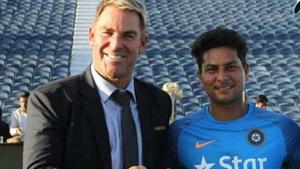 Kuldeep Yadav with Shane Warne.(BCCI Photo) Kuldeep Yadav with Shane Warne.(BCCI Photo)