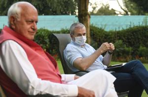 Jammu and Kashmir National Conference leaders Farooq Abdullah and Omar Abdullah in Srinagar, Jammu and Kashmir, August 28, 2020(Waseem Andrabi / Hindustan Times) Jammu and Kashmir National Conference leaders Farooq Abdullah and Omar Abdullah in Srinagar, Jammu and Kashmir, August 28, 2020(Waseem Andrabi / Hindustan Times)