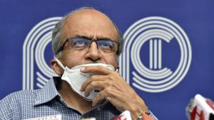 File photo: Senior advocate Prashant Bhushan during a press conference after the Supreme Court pronouced quantum of sentence in his contempt case.(Ajay Aggarwal /HT PHOTO) File photo: Senior advocate Prashant Bhushan during a press conference after the Supreme Court pronouced quantum of sentence in his contempt case.(Ajay Aggarwal /HT PHOTO)