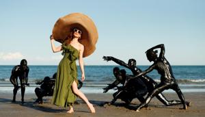 The 77th Venice Film Festival - Venice, Italy September 3, 2020 - Actor Lotte Verbeek poses with performers at the beach for the shooting of the movie The 77th Venice Film Festival - Venice, Italy September 3, 2020 - Actor Lotte Verbeek poses with performers at the beach for the shooting of the movie