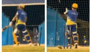 MS Dhoni against Piyush Chawla in CSK net session(Screengrab) MS Dhoni against Piyush Chawla in CSK net session(Screengrab)