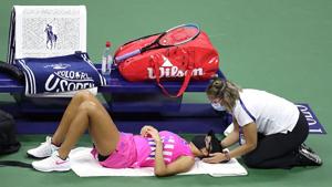 A trainer works on Madison Keys during her Women’s Singles third round match against Alize Cornet.(Getty Images) A trainer works on Madison Keys during her Women’s Singles third round match against Alize Cornet.(Getty Images)