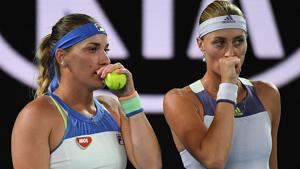 Timea Babos (L) and Kristina Mladenovic (R) speak before a point during the women’s doubles final of the Australian Open earlier this year(Getty Images) Timea Babos (L) and Kristina Mladenovic (R) speak before a point during the women’s doubles final of the Australian Open earlier this year(Getty Images)