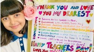 Aishwarya Rai Bachchan posted her daughter’s Aaradhya’s poster for Teacher’s Day on Instagram. Aishwarya Rai Bachchan posted her daughter’s Aaradhya’s poster for Teacher’s Day on Instagram.