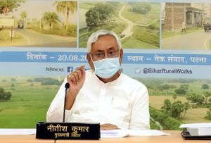Bihar Chief Minister Nitish Kumar inaugurating various development schemes of the Rural Works Department through video conferencing on Thursday, August 20, 2020.((Santosh Kumar/Hindustan Times)) Bihar Chief Minister Nitish Kumar inaugurating various development schemes of the Rural Works Department through video conferencing on Thursday, August 20, 2020.((Santosh Kumar/Hindustan Times))