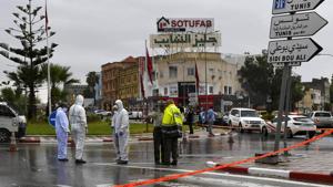 Tunisian forensic police investigate the site of an attack on Tunisian National Guard officers on September 6, 2020, in Sousse, south of the capital Tunis.(AFP photo) Tunisian forensic police investigate the site of an attack on Tunisian National Guard officers on September 6, 2020, in Sousse, south of the capital Tunis.(AFP photo)