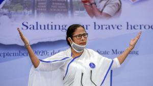 West Bengal CM Mamata Banerjee addresses a Police Day programme at Nabanna in Kolkata, Tuesday, Sept. 8, 2020.(PTI) West Bengal CM Mamata Banerjee addresses a Police Day programme at Nabanna in Kolkata, Tuesday, Sept. 8, 2020.(PTI)