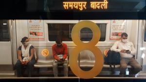 Passengers travelling in a coach of Yellow line maintaining social distancing norms.(ANI) Passengers travelling in a coach of Yellow line maintaining social distancing norms.(ANI)