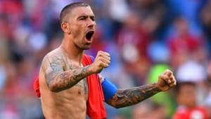 Serbia's Aleksandar Kolarov celebrates victory after the match.(REUTERS) Serbia's Aleksandar Kolarov celebrates victory after the match.(REUTERS)
