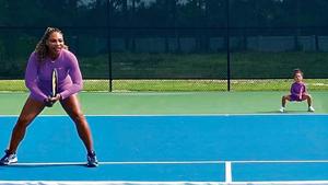 While preparing for the US Open, Serena Williams (top) posted this picture with daughter Alexis Olympia on court, saying “Caption this”. While preparing for the US Open, Serena Williams (top) posted this picture with daughter Alexis Olympia on court, saying “Caption this”.