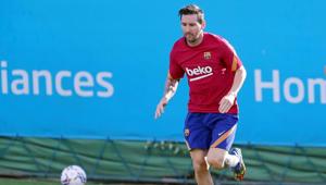 FC Barcelona's Lionel Messi during training.(REUTERS)