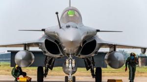 This photograph provided by the Indian Air Force shows a Rafale fighter jet after it landed at Air Force Station in Ambala, India, Wednesday, July 29, 2020. A first batch of five French-made Rafale fighter jets arrived at an Indian air force base on Wednesday, Indian officials said.(AP) This photograph provided by the Indian Air Force shows a Rafale fighter jet after it landed at Air Force Station in Ambala, India, Wednesday, July 29, 2020. A first batch of five French-made Rafale fighter jets arrived at an Indian air force base on Wednesday, Indian officials said.(AP)