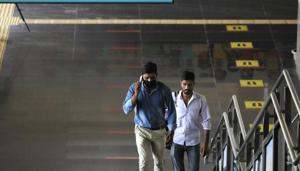 Commuters seen inside Sector 51 metro Station in Noida, Uttar Pradesh.(HT photo) Commuters seen inside Sector 51 metro Station in Noida, Uttar Pradesh.(HT photo)
