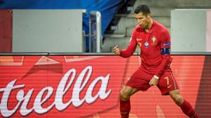 Soccer Football - UEFA Nations League - League A - Group 3 - Sweden v Portugal - Friends Arena, Stockholm, Sweden September 8, 2020 Portugal's Cristiano Ronaldo celebrates after scoring second goal.(via REUTERS) Soccer Football - UEFA Nations League - League A - Group 3 - Sweden v Portugal - Friends Arena, Stockholm, Sweden September 8, 2020 Portugal's Cristiano Ronaldo celebrates after scoring second goal.(via REUTERS)