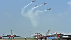 Five Rafale aircraft which arrived on July 27 at Ambala Air Force Station were inducted to the Indian Air Force’s 17 Squadron ‘Golden Arrows’ on Thursday. (Ajay Aggarwal / Hindustan Times) Five Rafale aircraft which arrived on July 27 at Ambala Air Force Station were inducted to the Indian Air Force’s 17 Squadron ‘Golden Arrows’ on Thursday. (Ajay Aggarwal / Hindustan Times)