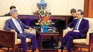 In this picture from 2017, union minister for foreign affairs (then foreign secretary) S Jaishankar meets with Chinese foreign minister Wang Yi in Beijing.(PTI File Photos) In this picture from 2017, union minister for foreign affairs (then foreign secretary) S Jaishankar meets with Chinese foreign minister Wang Yi in Beijing.(PTI File Photos)