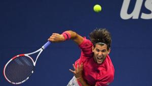 Sep 9, 2020; Flushing Meadows, New York,USA; Dominic Thiem of Austria serves against Alex de Minaur of Australia (not pictured) in a men's singles quarter-finals match on day nine of the 2020 U.S. Open tennis tournament at USTA Billie Jean King National Tennis Center.(USA TODAY Sports) Sep 9, 2020; Flushing Meadows, New York,USA; Dominic Thiem of Austria serves against Alex de Minaur of Australia (not pictured) in a men's singles quarter-finals match on day nine of the 2020 U.S. Open tennis tournament at USTA Billie Jean King National Tennis Center.(USA TODAY Sports)
