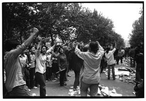 Female leftist students chant anti oppression slogans while standing in rows with piles of newspapers and cardboard ready to burn in case of tear gas attack by Revolutionary Guards, before street clashes with Hezbollah forces broke outside Tehran university campus, on the occasion of Cultural Revolution, 21st April 1981. The Cultural Revolution (1980-1987) was a period following the 1979 Islamic Revolution in Iran where the academia of Iran was purged of Western and non-Islamic influences to bring it in line with Shia Islam. The official name used by the Islamic Republic is "Cultural Revolution." Directed by the Cultural Revolutionary Headquarters and later by the Supreme Cultural Revolution Council, the revolution initially closed universities for three years (1980-1983) and after reopening banned many books and purged thousands of students and lecturers from the schools. The cultural revolution involved a certain amount of violence in taking over the university campuses since higher education in Iran at the time was dominated by leftists forces opposed to Ayatollah Khomeini's vision of theocracy, and they (unsuccessfully) resisted Khomeiniist control at many universities.(Kaveh Kazemi/Getty Images) Female leftist students chant anti oppression slogans while standing in rows with piles of newspapers and cardboard ready to burn in case of tear gas attack by Revolutionary Guards, before street clashes with Hezbollah forces broke outside Tehran university campus, on the occasion of Cultural Revolution, 21st April 1981. The Cultural Revolution (1980-1987) was a period following the 1979 Islamic Revolution in Iran where the academia of Iran was purged of Western and non-Islamic influences to bring it in line with Shia Islam. The official name used by the Islamic Republic is "Cultural Revolution." Directed by the Cultural Revolutionary Headquarters and later by the Supreme Cultural Revolution Council, the revolution initially closed universities for three years (1980-1983) and after reopening banned many books and purged thousands of students and lecturers from the schools. The cultural revolution involved a certain amount of violence in taking over the university campuses since higher education in Iran at the time was dominated by leftists forces opposed to Ayatollah Khomeini's vision of theocracy, and they (unsuccessfully) resisted Khomeiniist control at many universities.(Kaveh Kazemi/Getty Images)